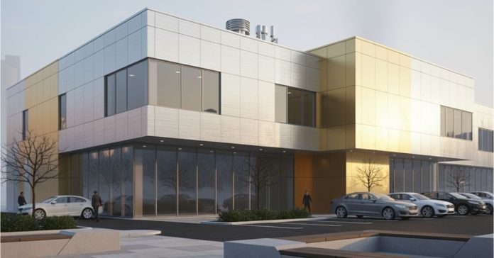 Modern building façade showcasing ACP panels designed for durability and performance in cold climate conditions