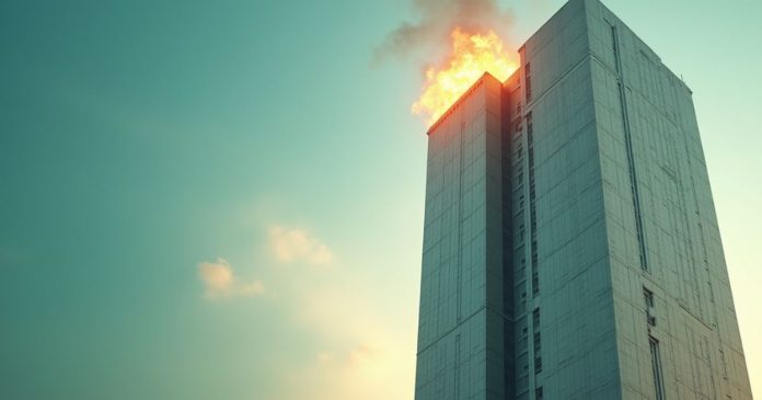 High-rise building fire highlighting the need for fire-resistant façade materials in sustainable construction