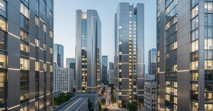 Futuristic urban skyline