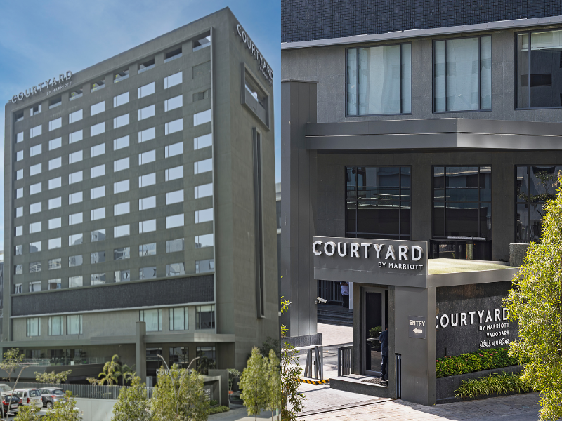 Sleek, contemporary, and effortlessly refined—this Courtyard by Marriott façade showcases how premium gloss aluminium panels  elevate modern architecture with a smooth finish, sharp lines, and a lasting visual appeal.